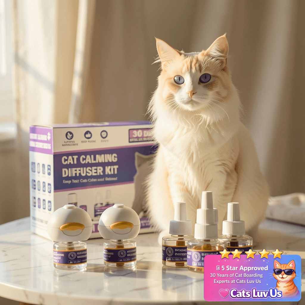 Cat Calming Pheromone Diffuser with cat - professional product lifestyle photo
