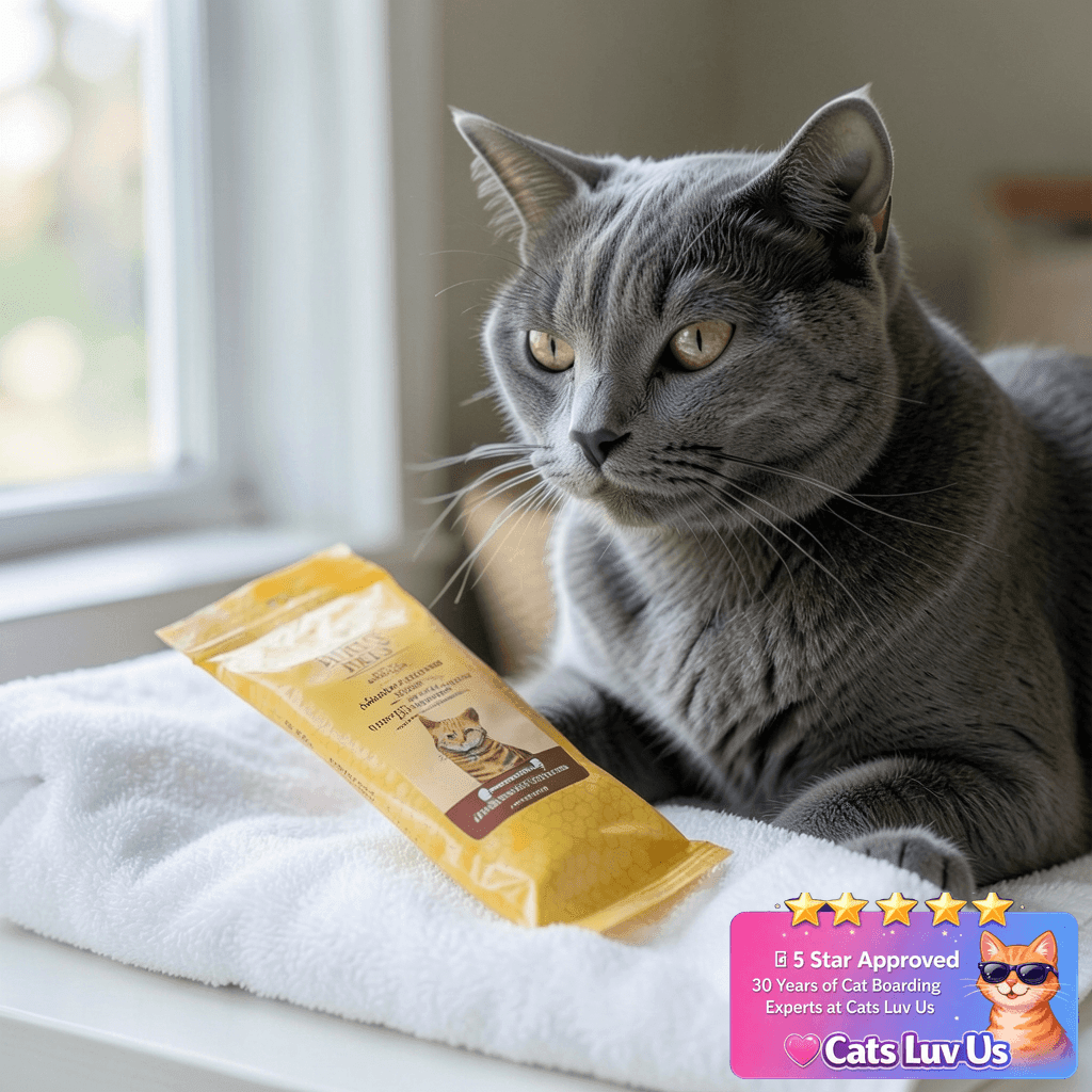Burt's Bees for Pets Cat Dander Remover Wipes with cat - professional product lifestyle photo