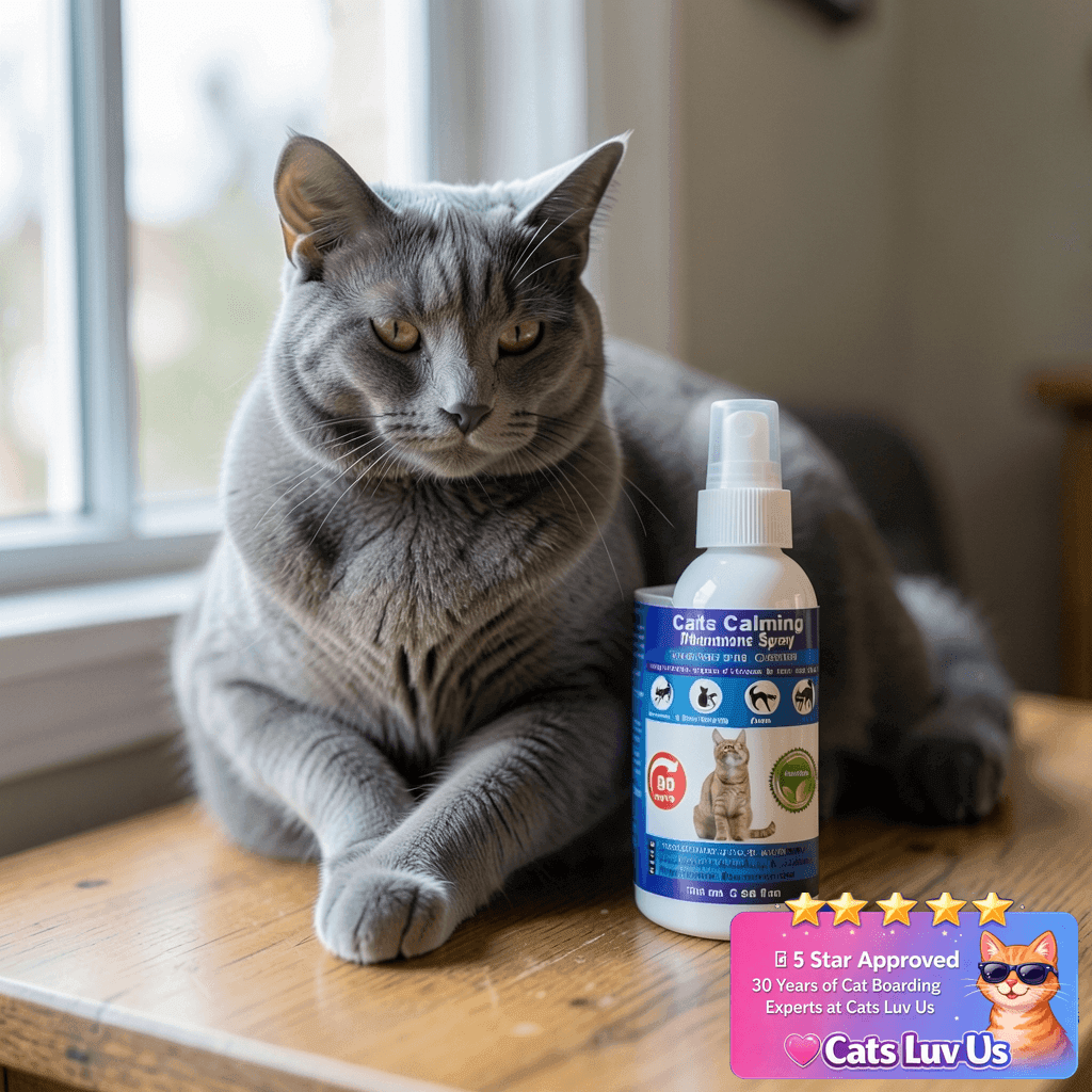 RNLBNMP Cat Calming Spray with cat - professional product lifestyle photo