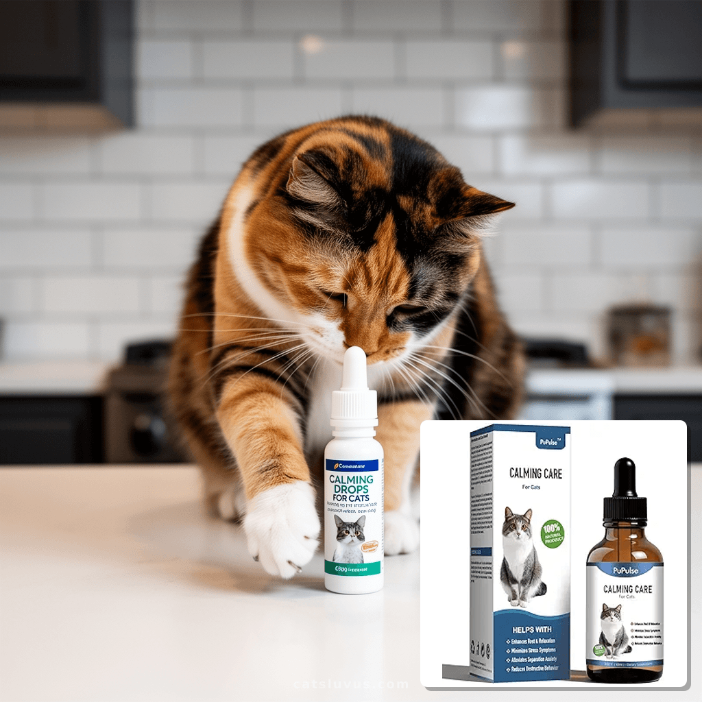 Calming Drops for Cats with cat - professional product lifestyle photo