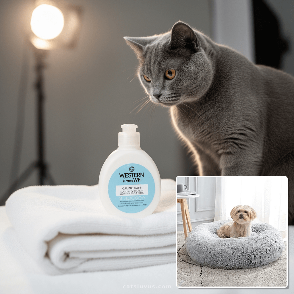 WESTERN HOME WH Calming Soft Round Dog & Cat Bed with cat - professional product lifestyle photo