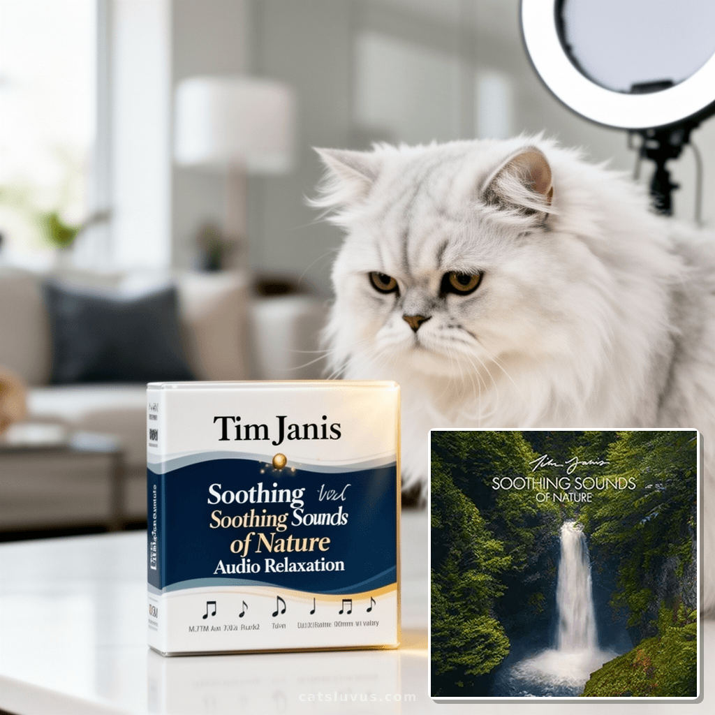 Tim Janis Soothing Sounds of Nature Audio Relaxation with cat - professional product lifestyle photo