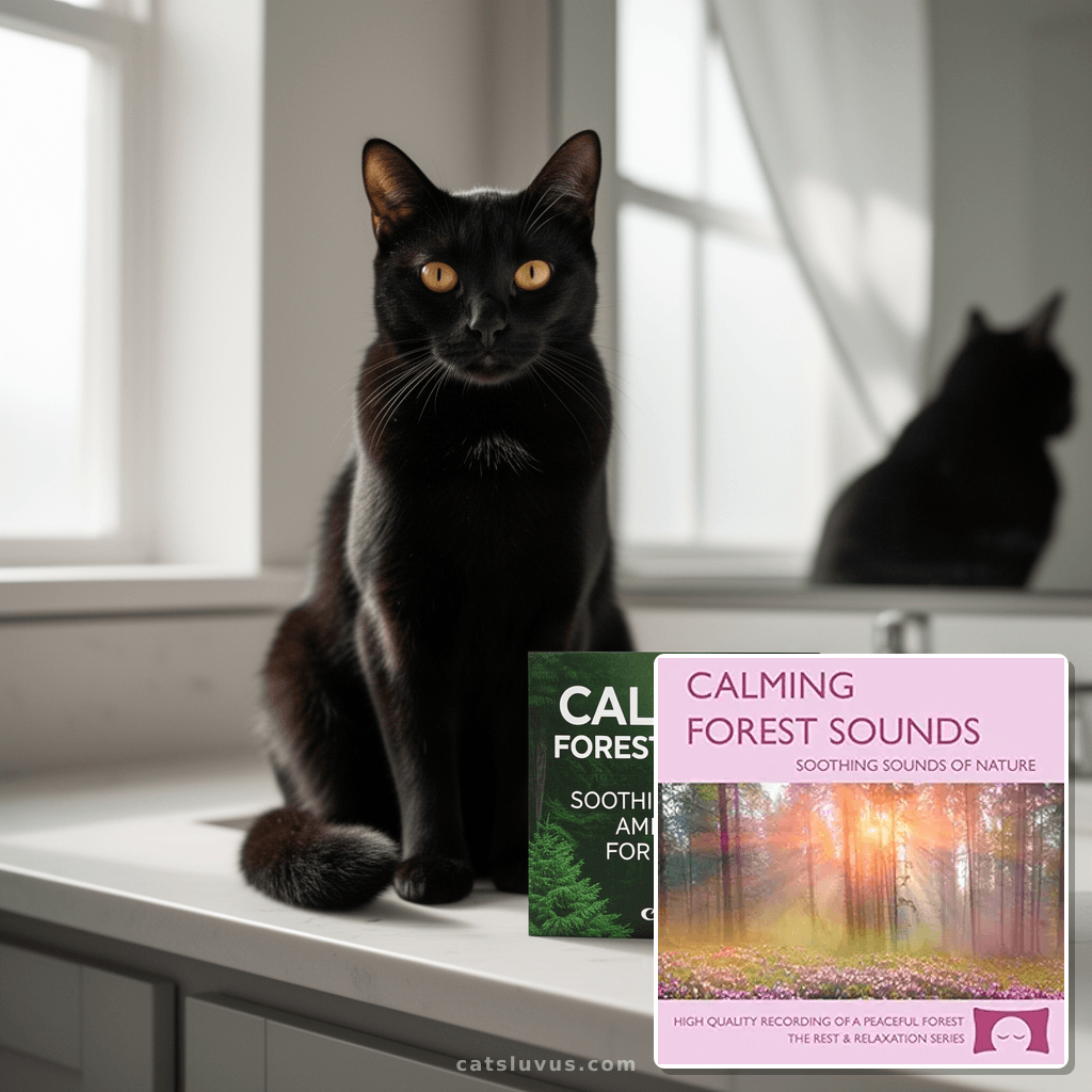 Calming Forest Sounds - Soothing Nature Ambience for Stress  with cat - professional product lifestyle photo