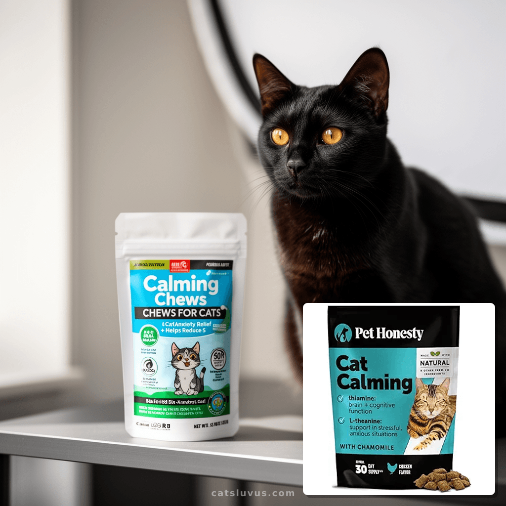 Zesty Paws Calming Mousse for Cats - Composure & Relaxation  with cat - professional product lifestyle photo