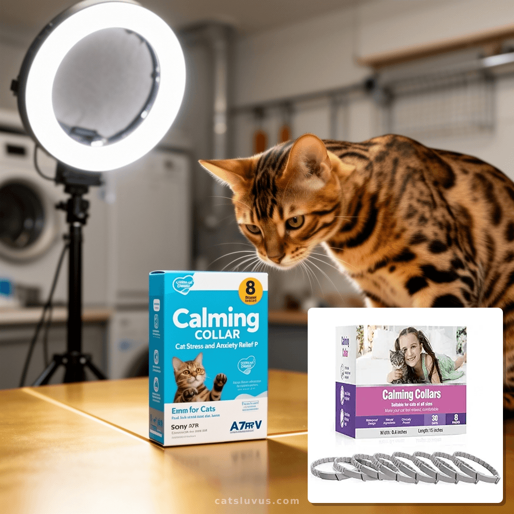 Calming Collar for Cats 8 PK Cat Stress and Anxiety Relief P with cat - professional product lifestyle photo