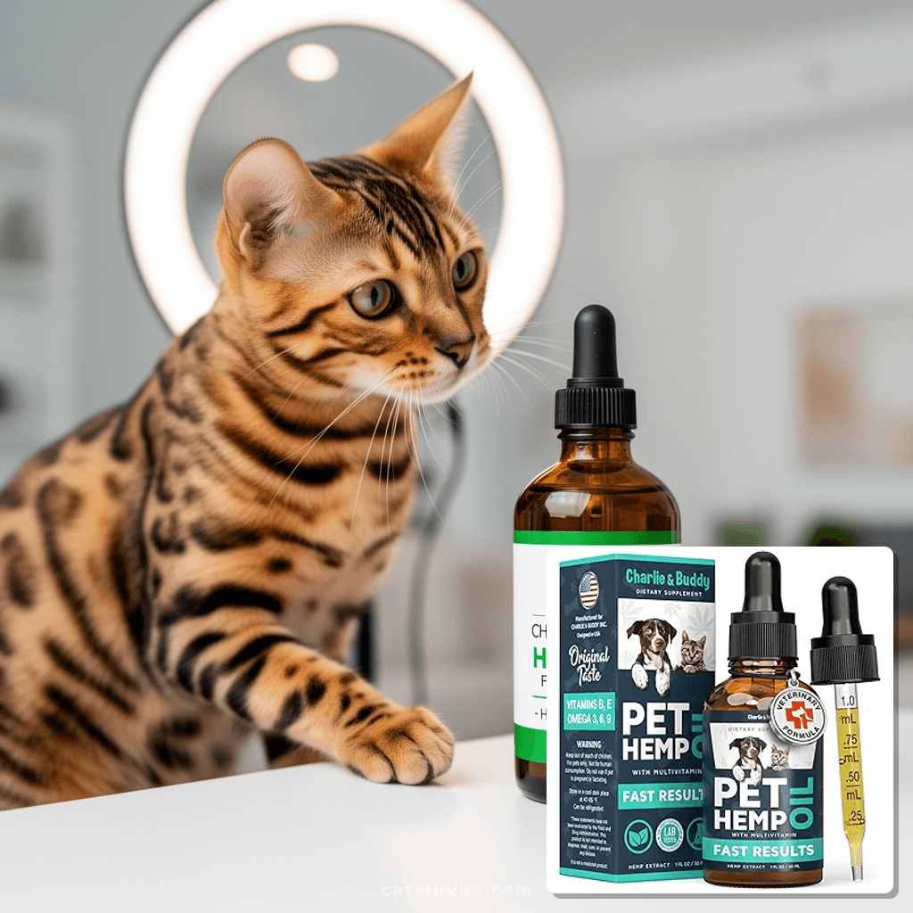 Charlie & Buddy Hemp Оil for Dogs Cats - Helps Pets with Аnx with cat - professional product lifestyle photo