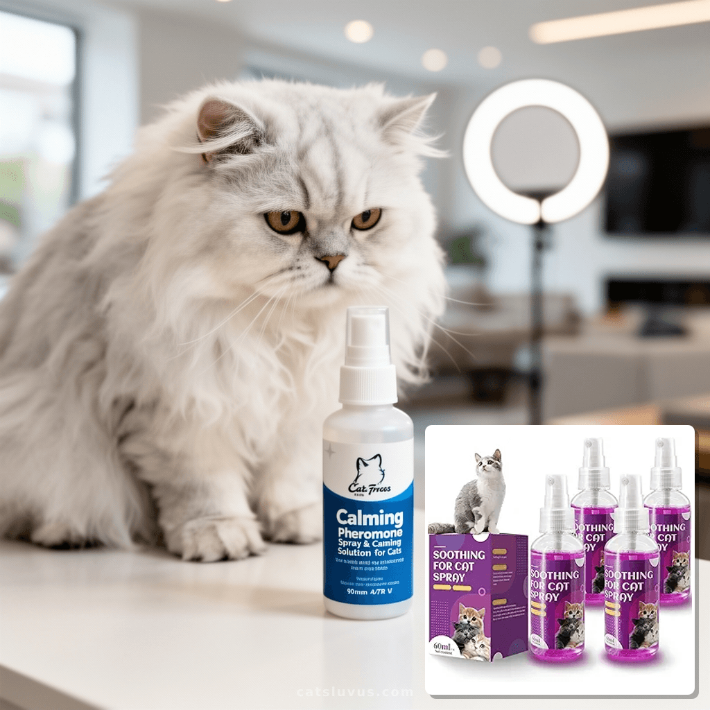 Cats Calming Pheromone Spray & Calming Solution for Cats with cat - professional product lifestyle photo