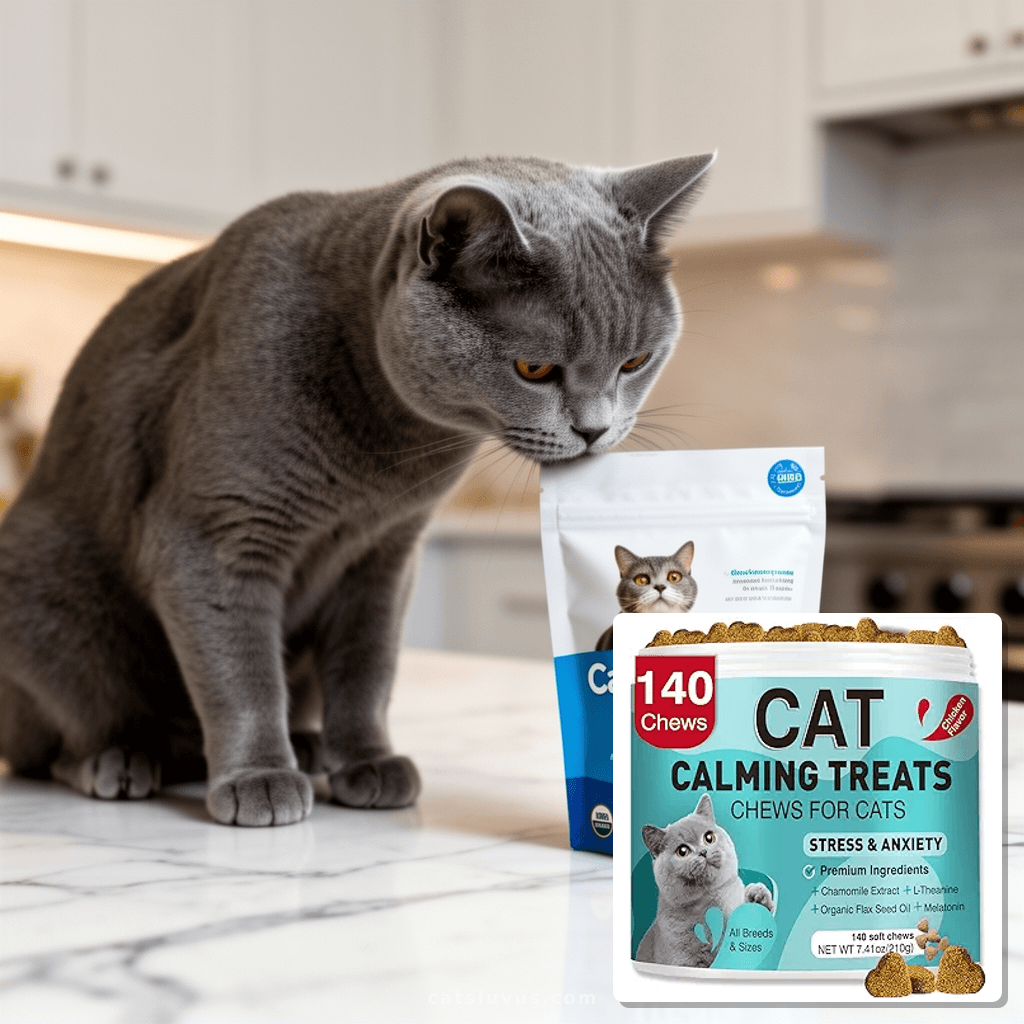 Cat Calming Treats with cat - professional product lifestyle photo