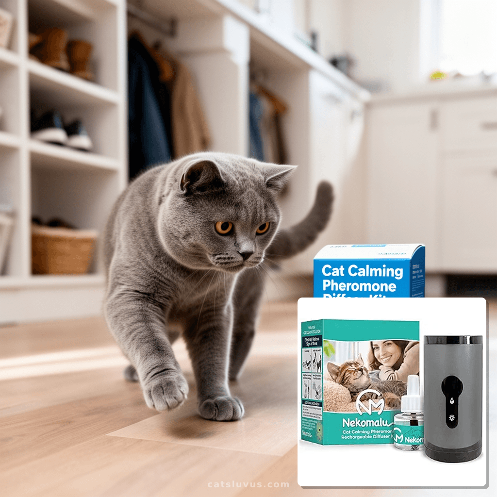 Cat Calming Pheromone Diffuser Kit [Japanese Vet Developed]  with cat - professional product lifestyle photo