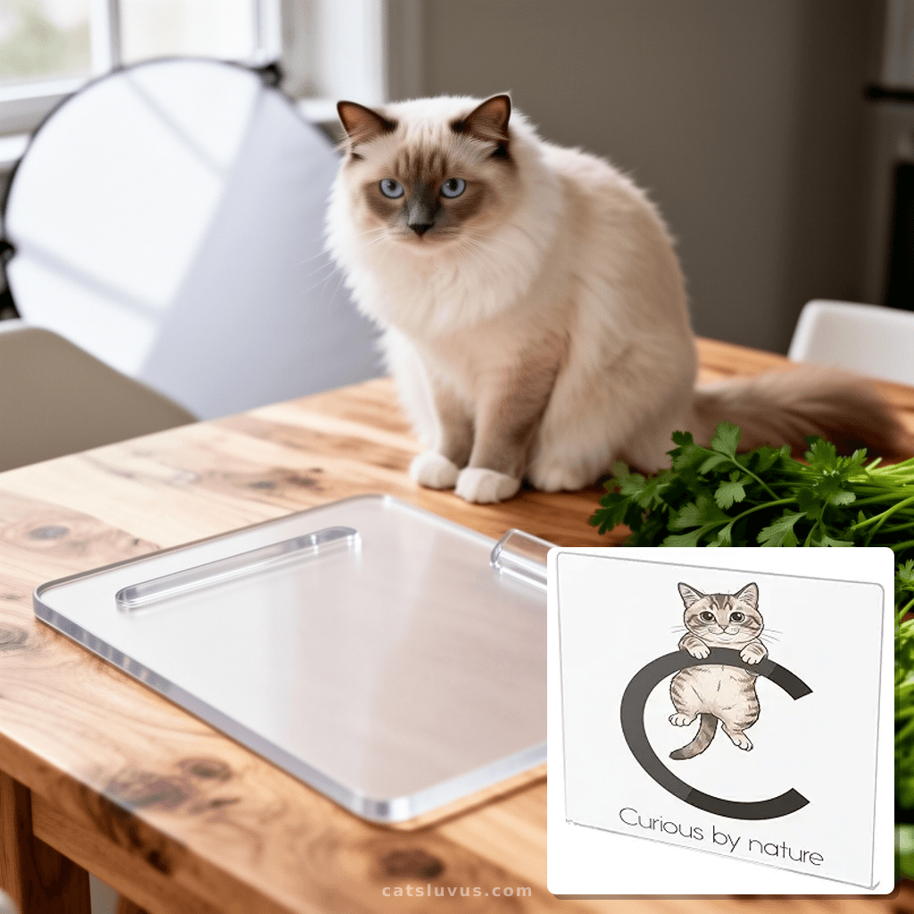 Acrylic Cutting Board With Counter Lip Non-Slip Transparent  with cat - professional product lifestyle photo