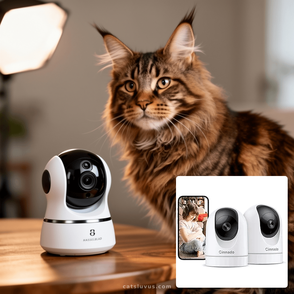 2K Indoor Security Camera-Baby Monitor with 2.4G WiFi Camera with cat - professional product lifestyle photo