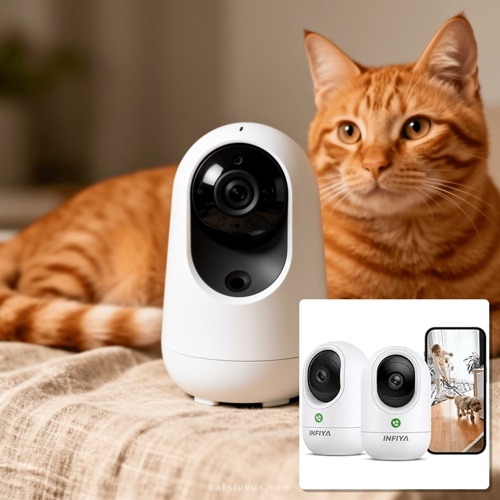 2K Security Camera Indoor-360 Cameras for Home Security and with cat - professional product lifestyle photo
