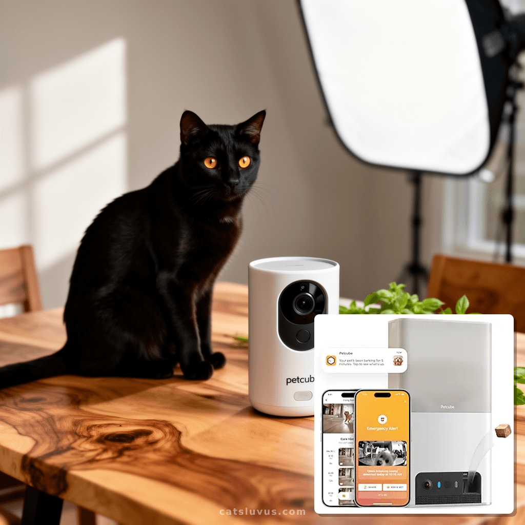 Petcube Bites 2 Lite Interactive WiFi Pet Monitoring Camera with cat - professional product lifestyle photo