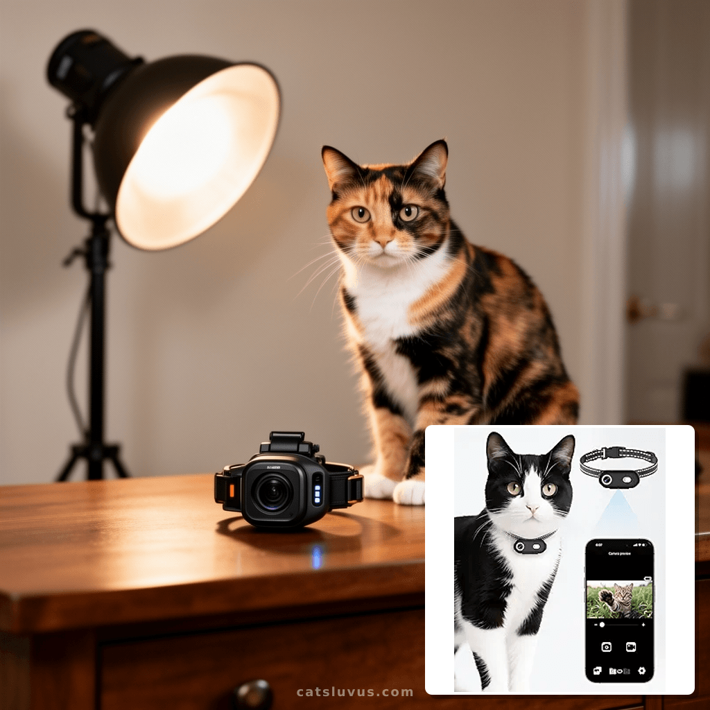Cat Camera Collar with Phone APP with cat - professional product lifestyle photo