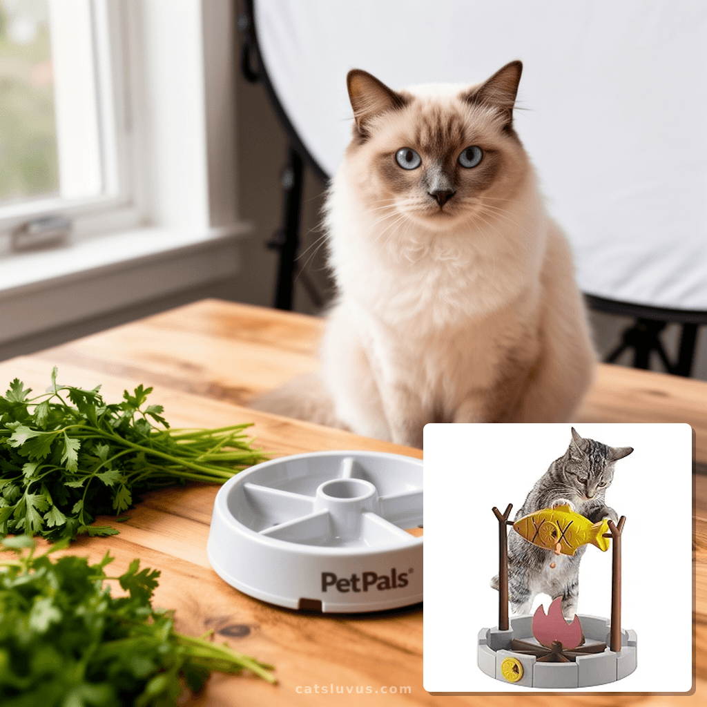 PetPals Cat Slow Feeder with cat - professional product lifestyle photo