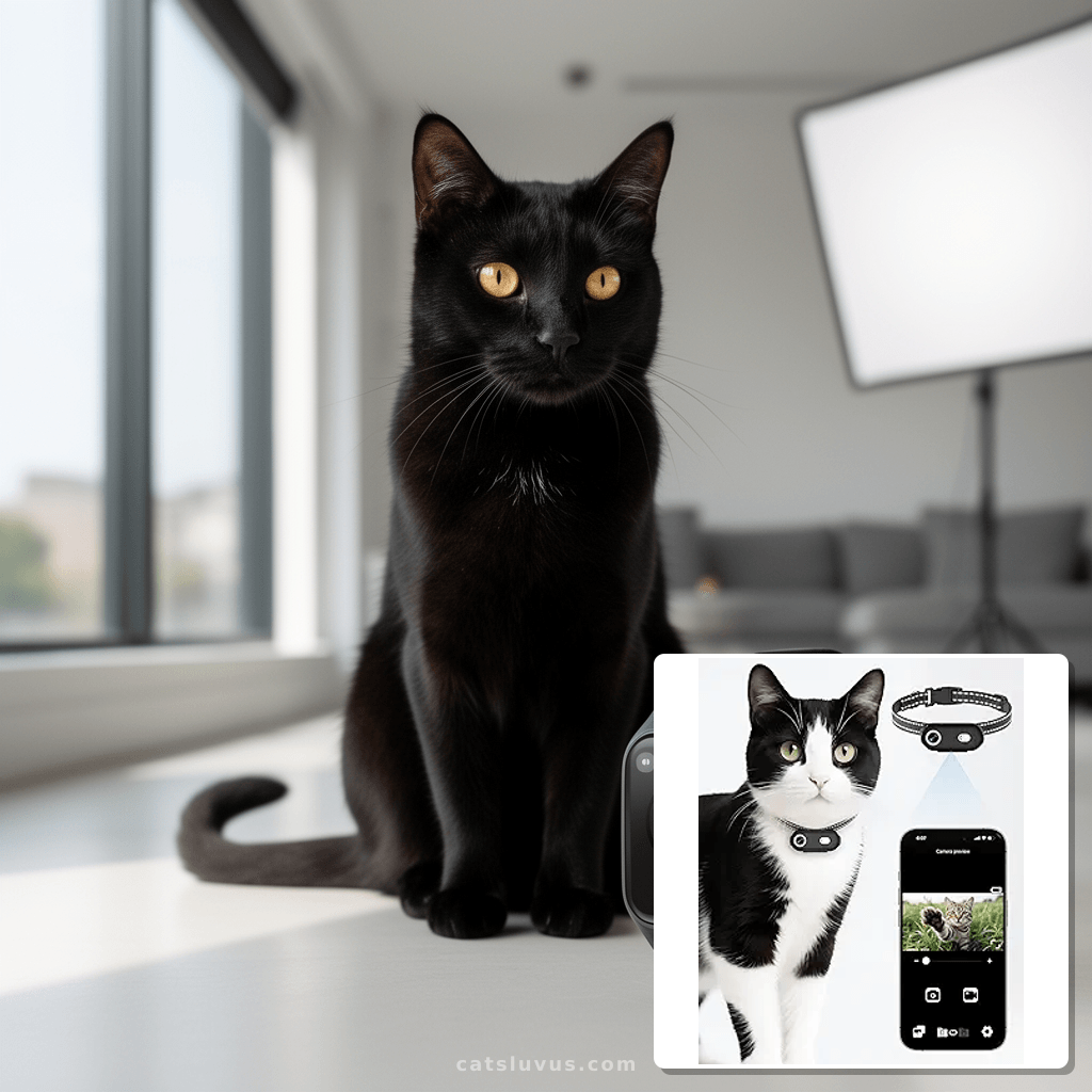 Cat Camera Collar with Phone APP with cat - professional product lifestyle photo