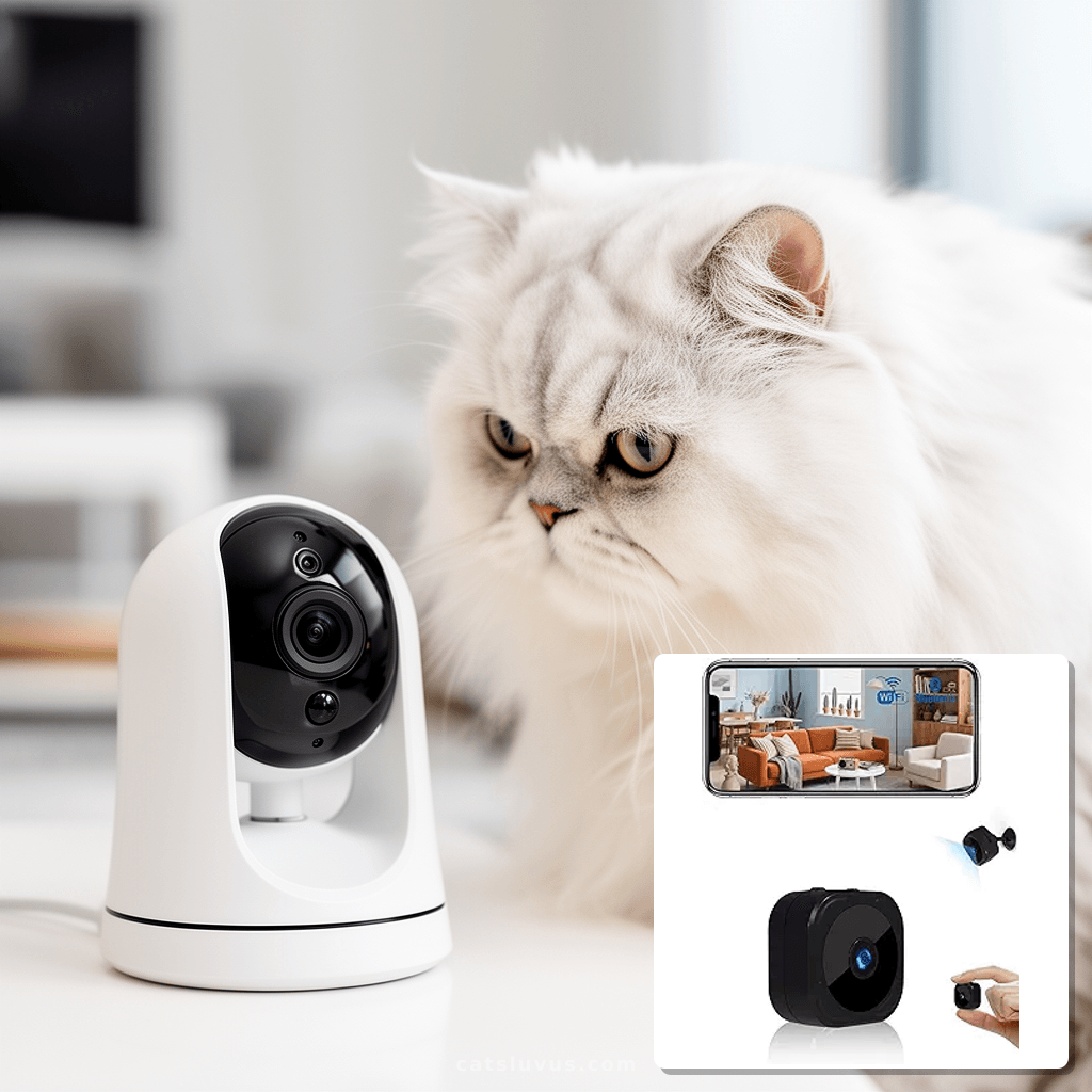 1080P HD Indoor Camera for Indoor Security with App Control with cat - professional product lifestyle photo