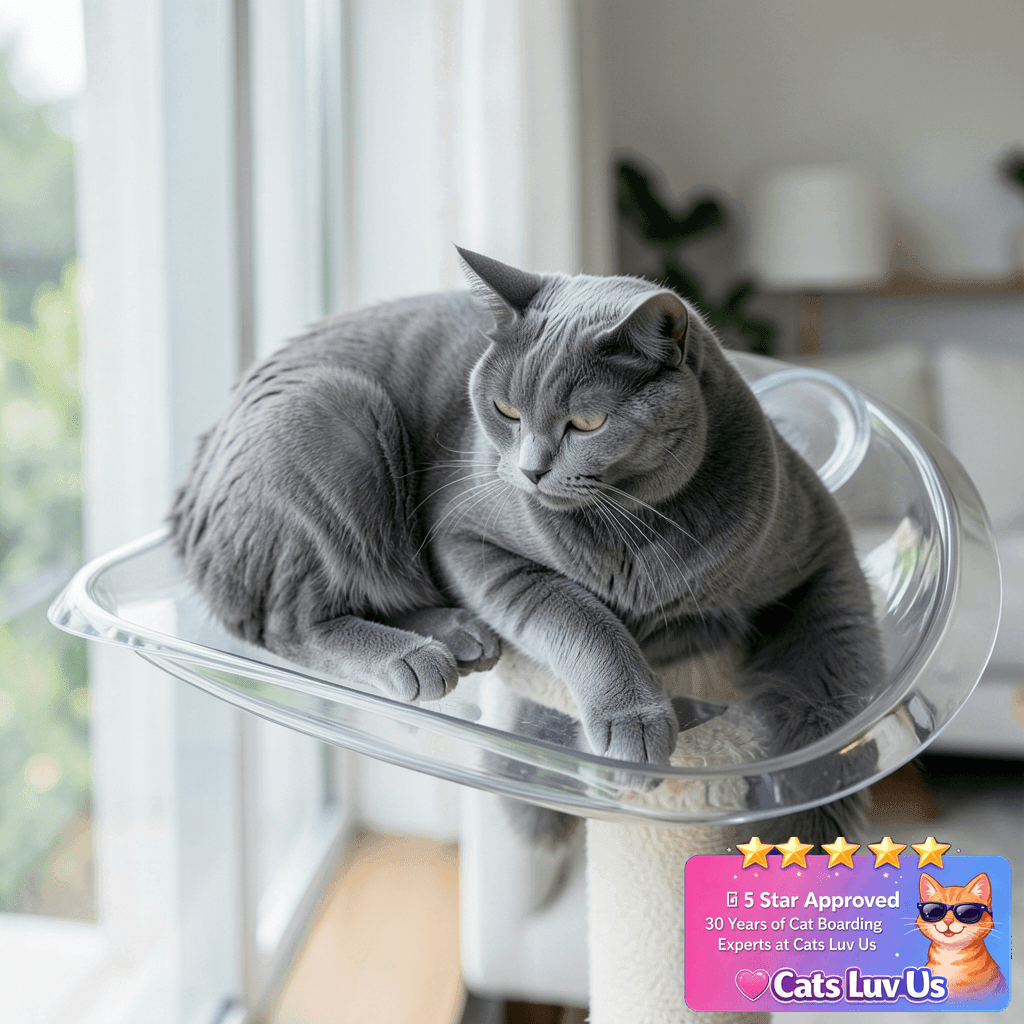 Fuzzymilky Cat Perch - Clear Window Seat for Cats & Kittens with cat - professional product lifestyle photo