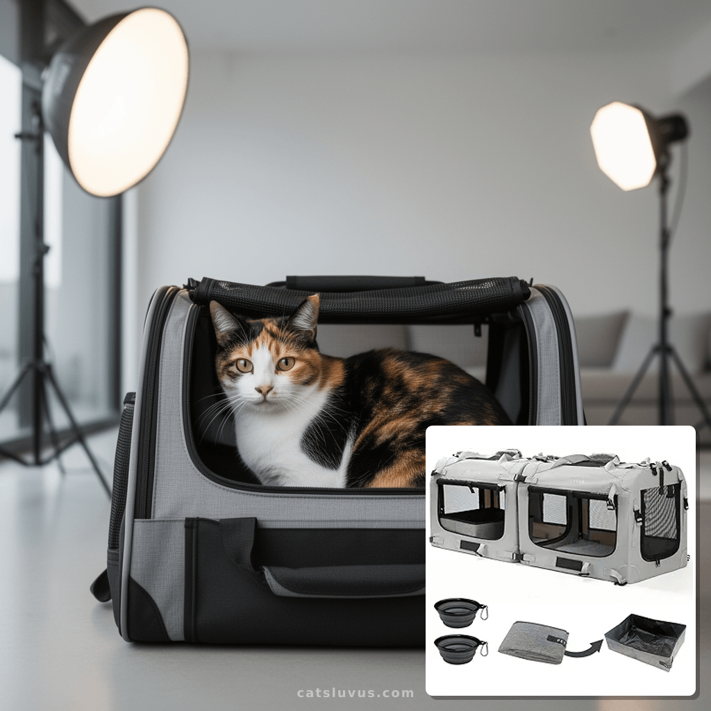 Extra Large Cat Carrier Soft Sided with cat - professional product lifestyle photo