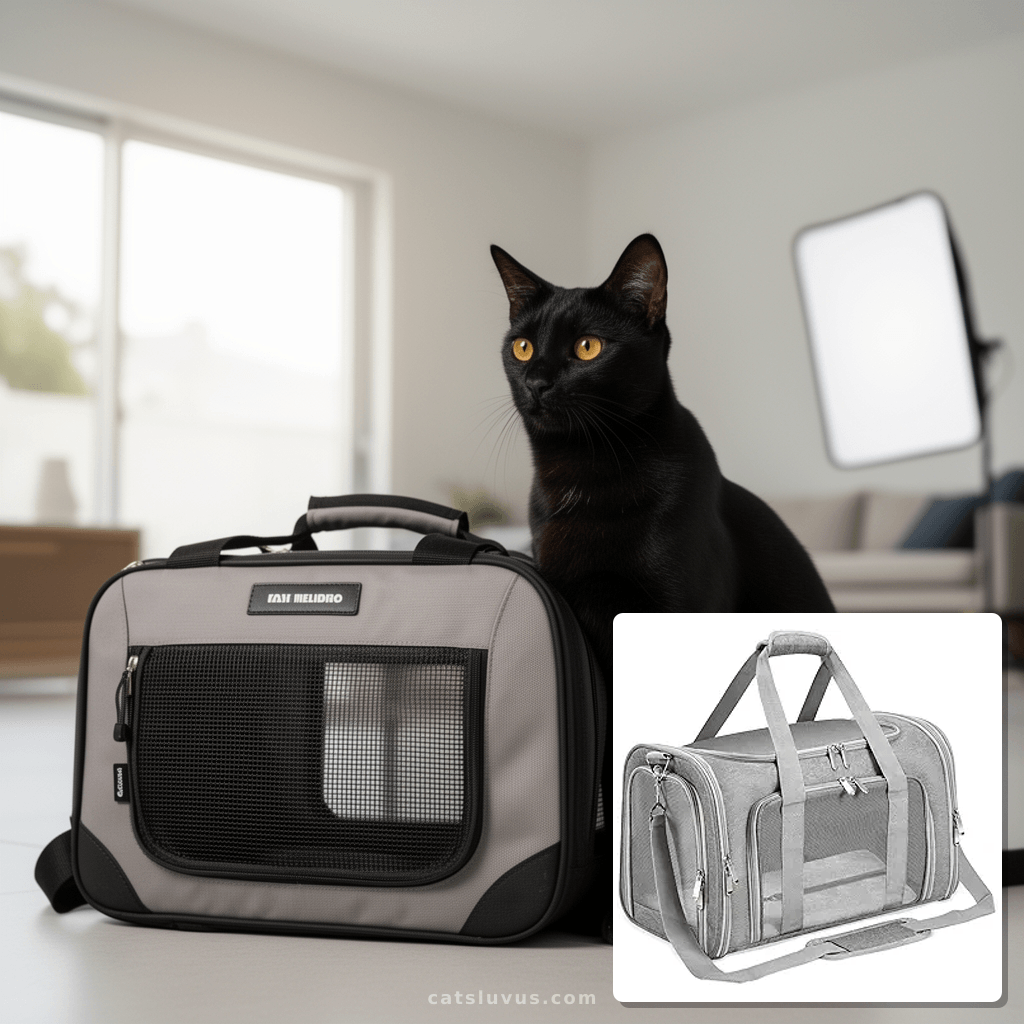 Soft-Sided Cat/Dog/Pet Carrier with cat - professional product lifestyle photo