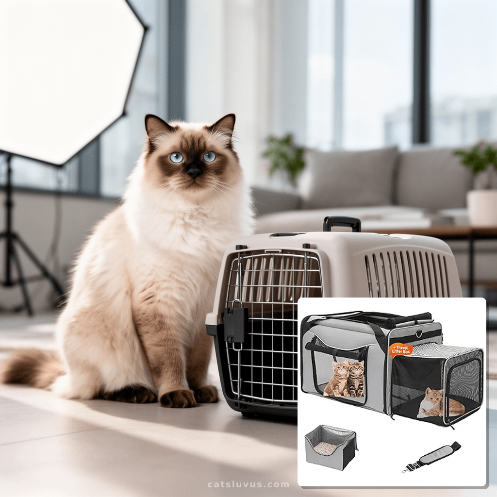 Extra Large Cat Carrier for Car Travel with cat - professional product lifestyle photo