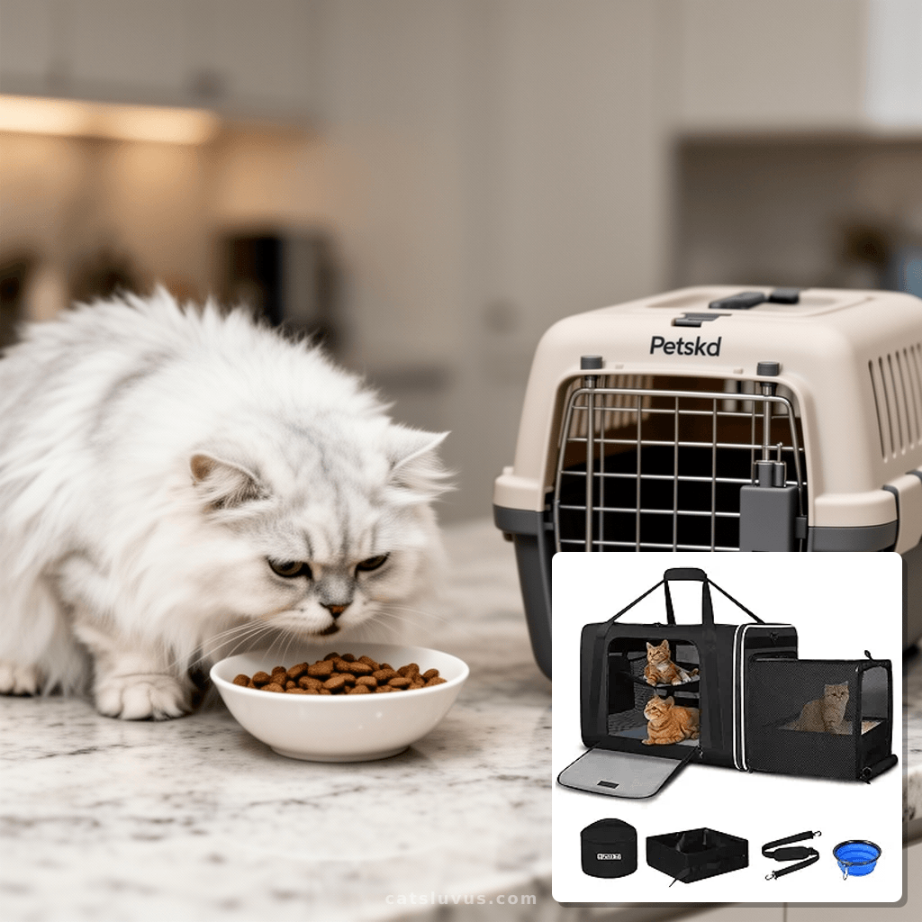 Petskd Side Expandable Extra Large Cat Carrier with Litter with cat - professional product lifestyle photo