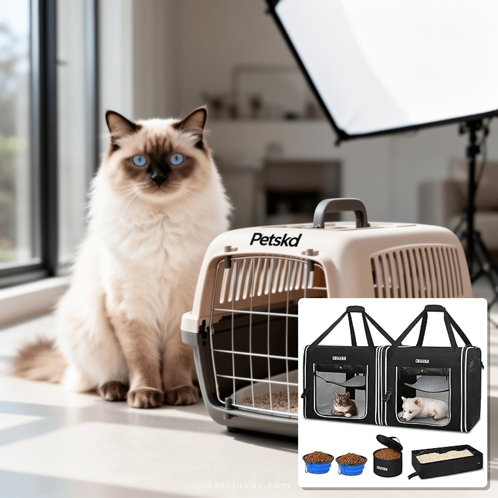 Petskd Portable Double Cat Carrier with Litter Box for with cat - professional product lifestyle photo
