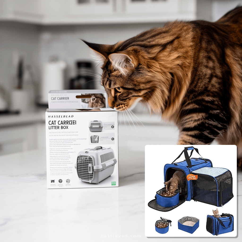 Cat Carrier with Litter Box with cat - professional product lifestyle photo