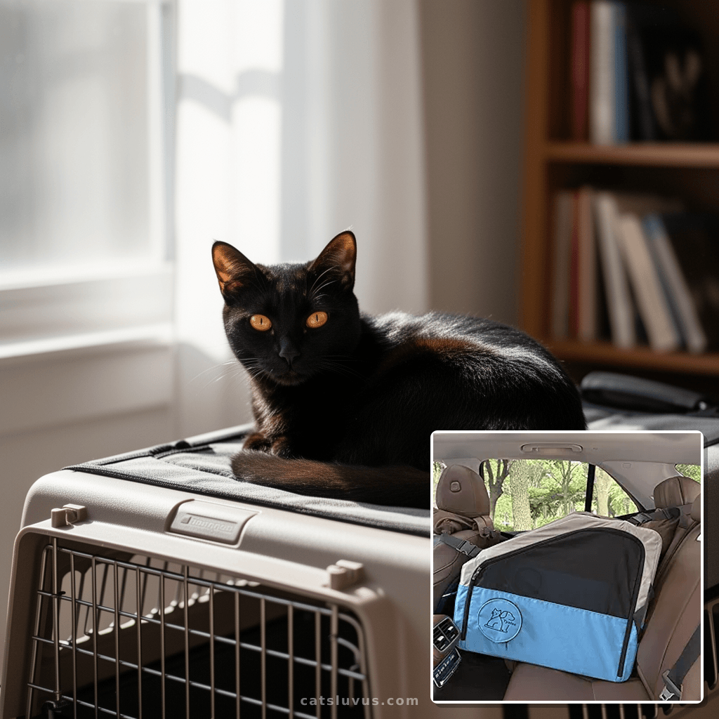 Large Portable Pet Crate for Car Travel with cat - professional product lifestyle photo