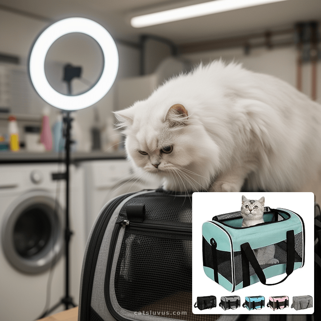 Cat Carrying Case Pet Dog Carrier Soft-Sided Cat Bag Airline with cat - professional product lifestyle photo