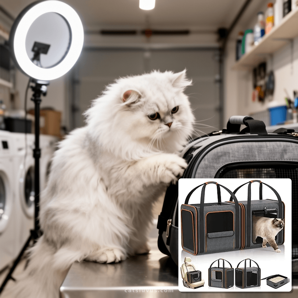 Cat Carrier Bag Large for Travel: 2-in-1 Cat Carrier Soft with cat - professional product lifestyle photo