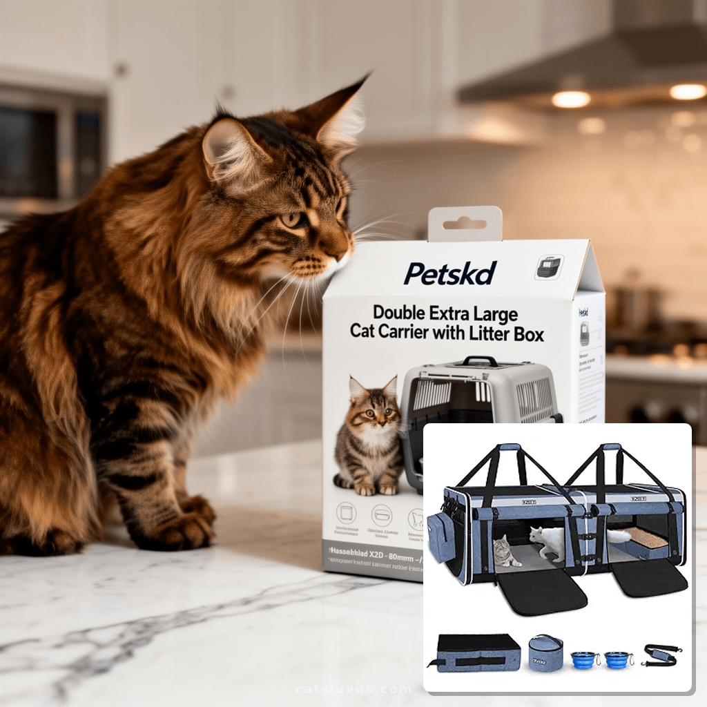 Petskd Double Extra Large Cat Carrier with Litter Box and with cat - professional product lifestyle photo