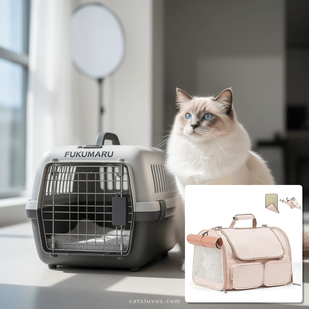 FUKUMARU Cat Carrier with cat - professional product lifestyle photo