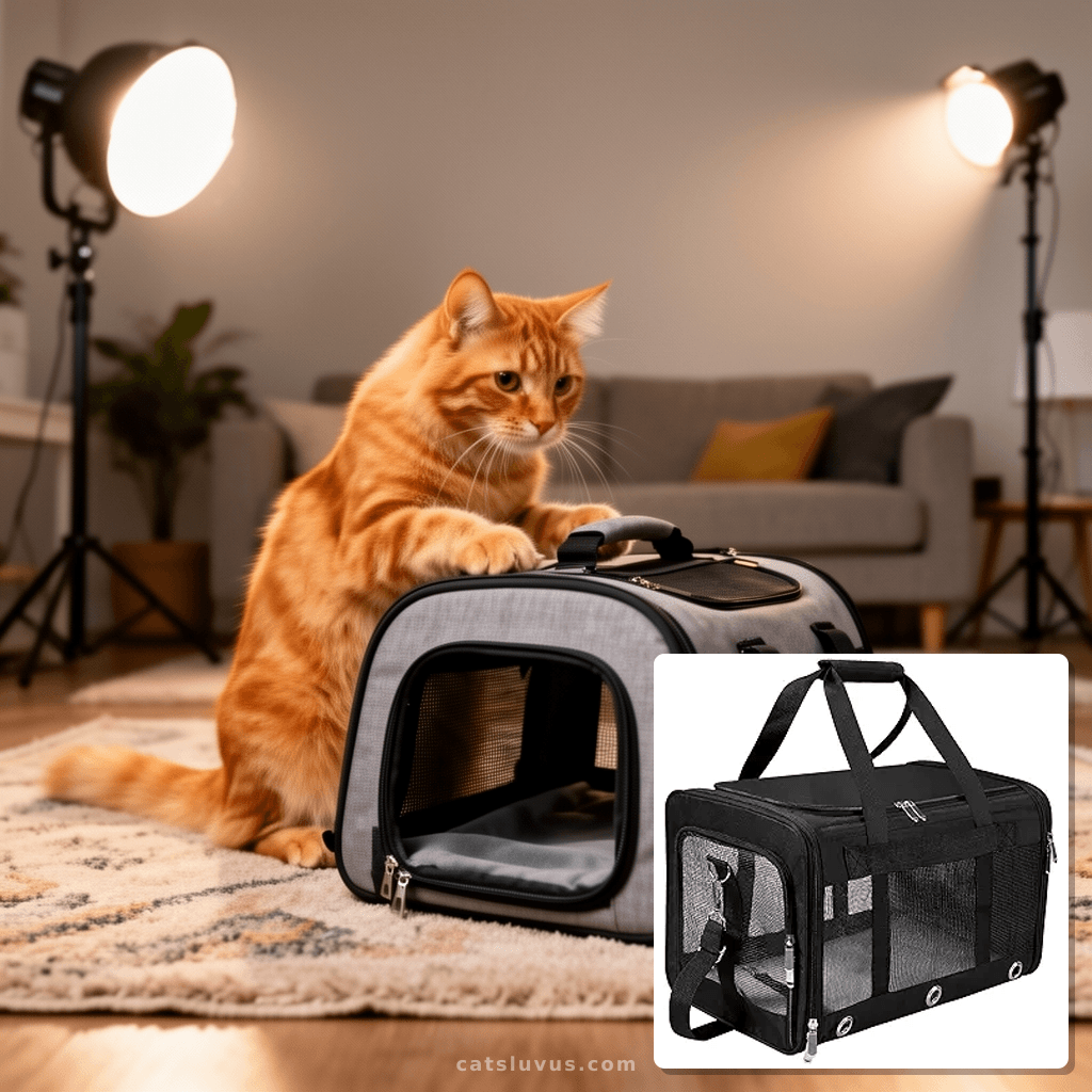 Soft Sided Cat/Dog Carrier with cat - professional product lifestyle photo