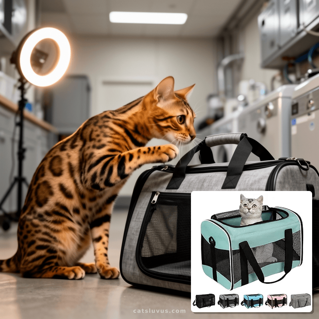 Cat Carrying Case Pet Dog Carrier Soft-Sided Cat Bag Airline with cat - professional product lifestyle photo