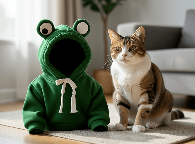 Cat owner reviewing cat clothes & costumes for indoor cats options for their pet in 2026