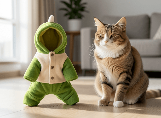 Cat owner reviewing cat clothes & costumes for kittens options for their pet in 2026