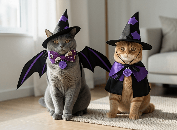 Cat owner reviewing cat clothes & costumes for multiple cats options for their pet in 2026