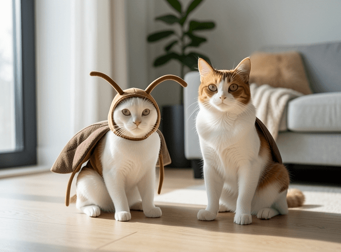 Cat owner reviewing cat clothes & costumes for senior cats options for their pet in 2026