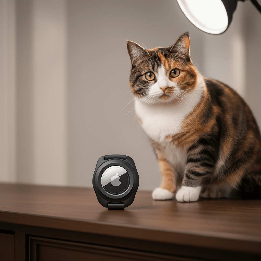 AirTag Cat Collar Mount - TagVault™ - The Secure & Compact with cat - professional product lifestyle photo