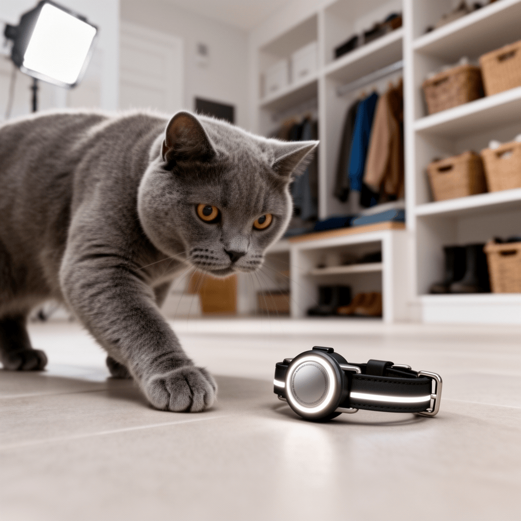 Breakaway AirTag Cat Collar with Reflective Strip with cat - professional product lifestyle photo