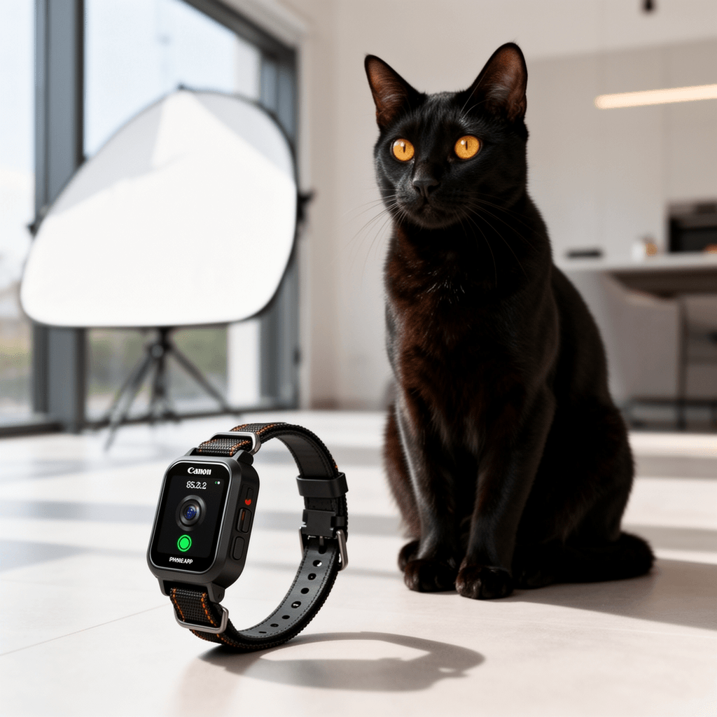 Cat Camera Collar with Phone APP with cat - professional product lifestyle photo