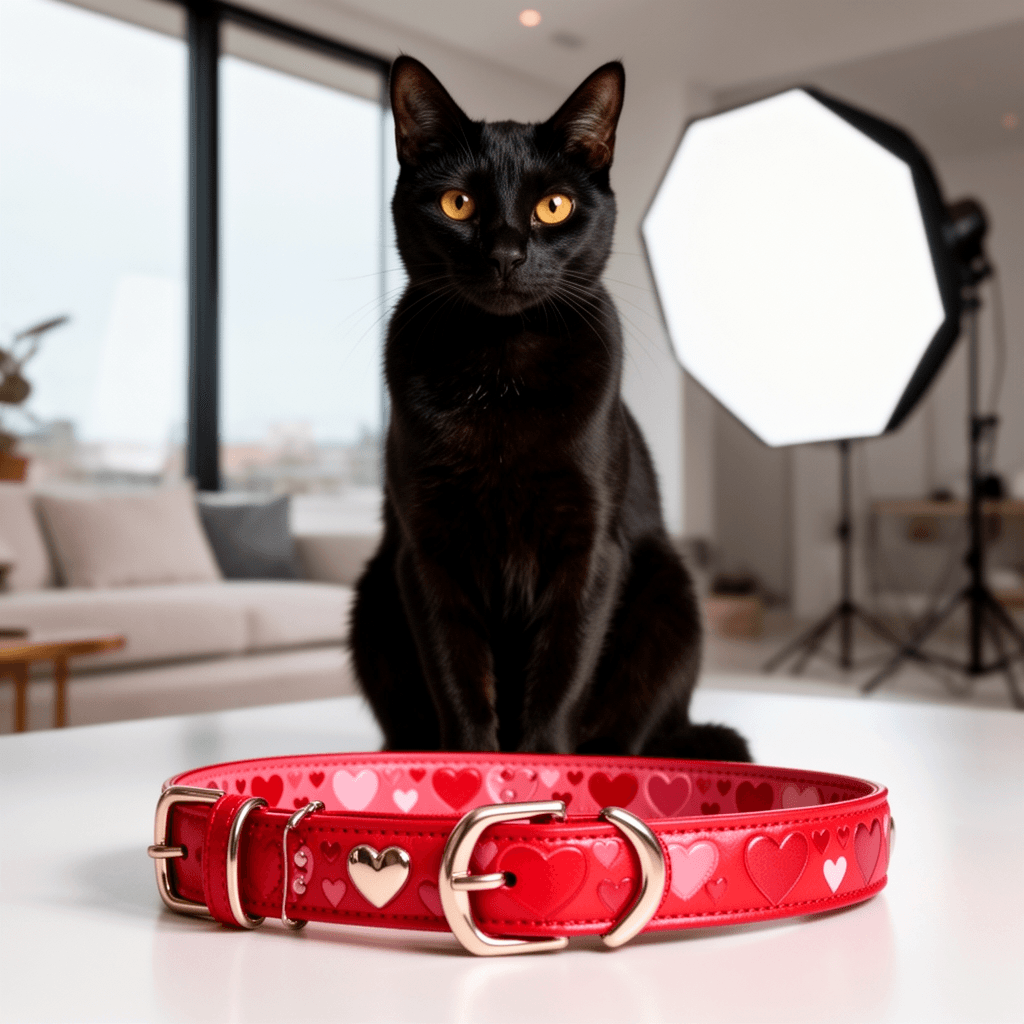 Valentine's Day Cat Collar Set with cat - professional product lifestyle photo