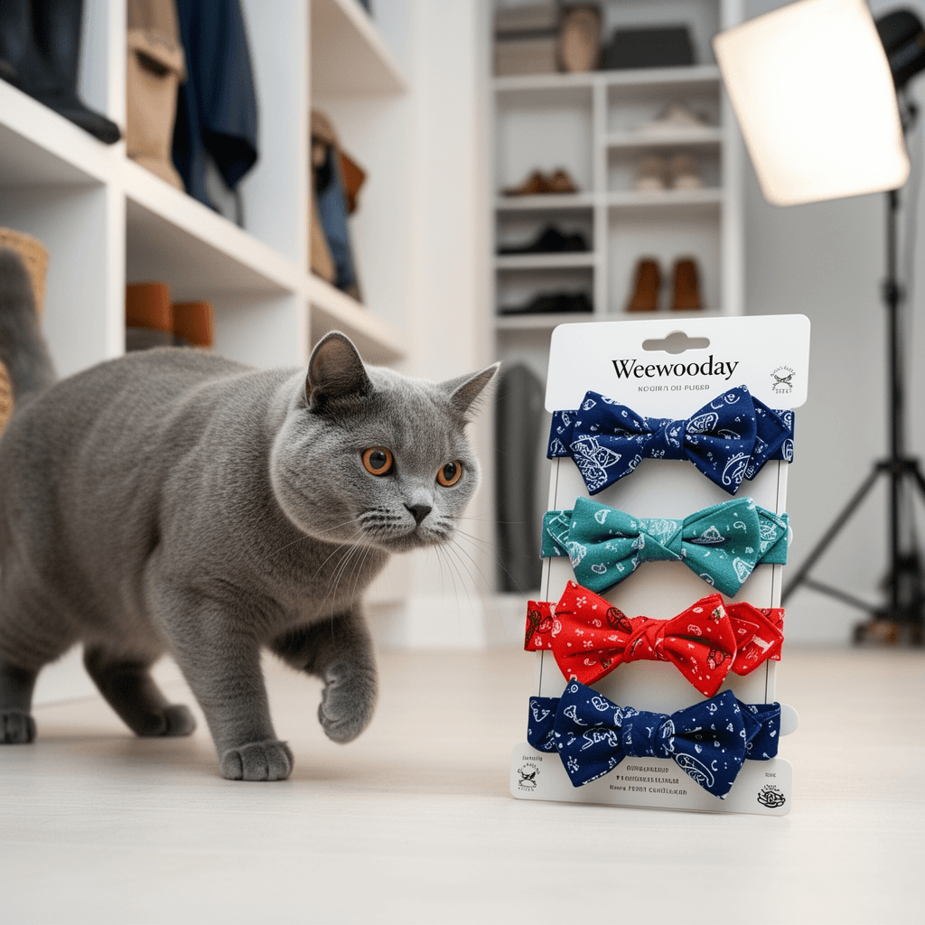 Weewooday 4 Pieces Bow Tie Cat Bandana Collar with cat - professional product lifestyle photo