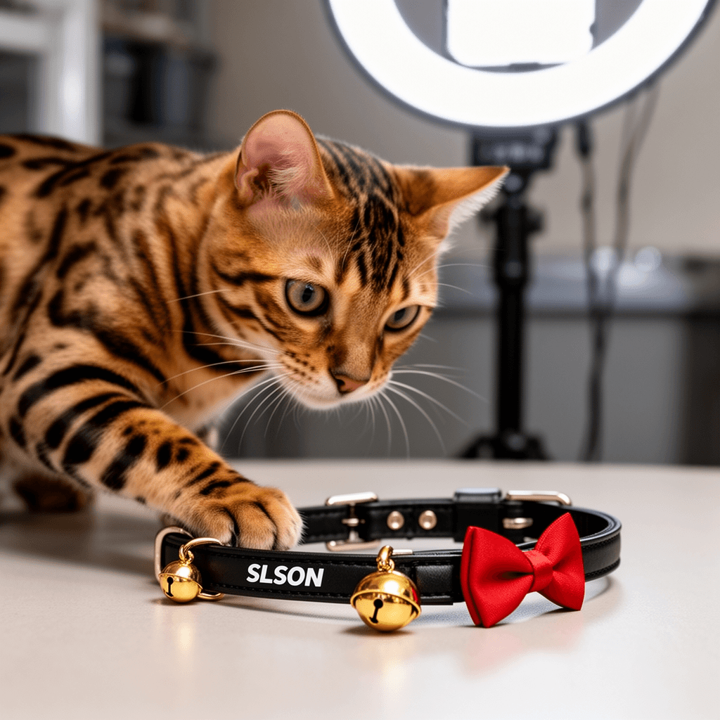 SLSON 2 Pack Breakaway Cat Collar with Bell and Bow Tie with cat - professional product lifestyle photo