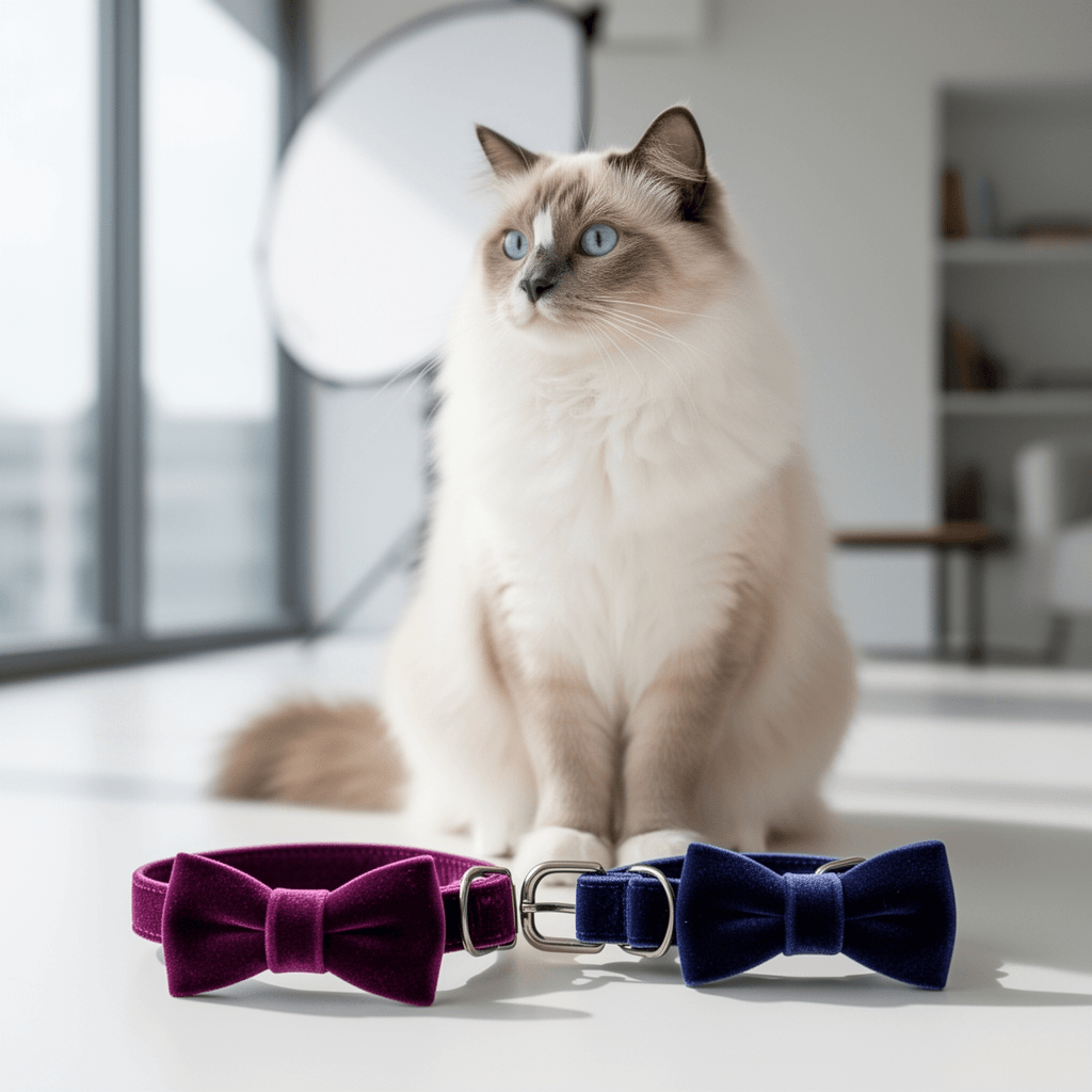 2 Pcs Velvet Cat Collar Cute Cat Bow Tie Collar Adjustable with cat - professional product lifestyle photo