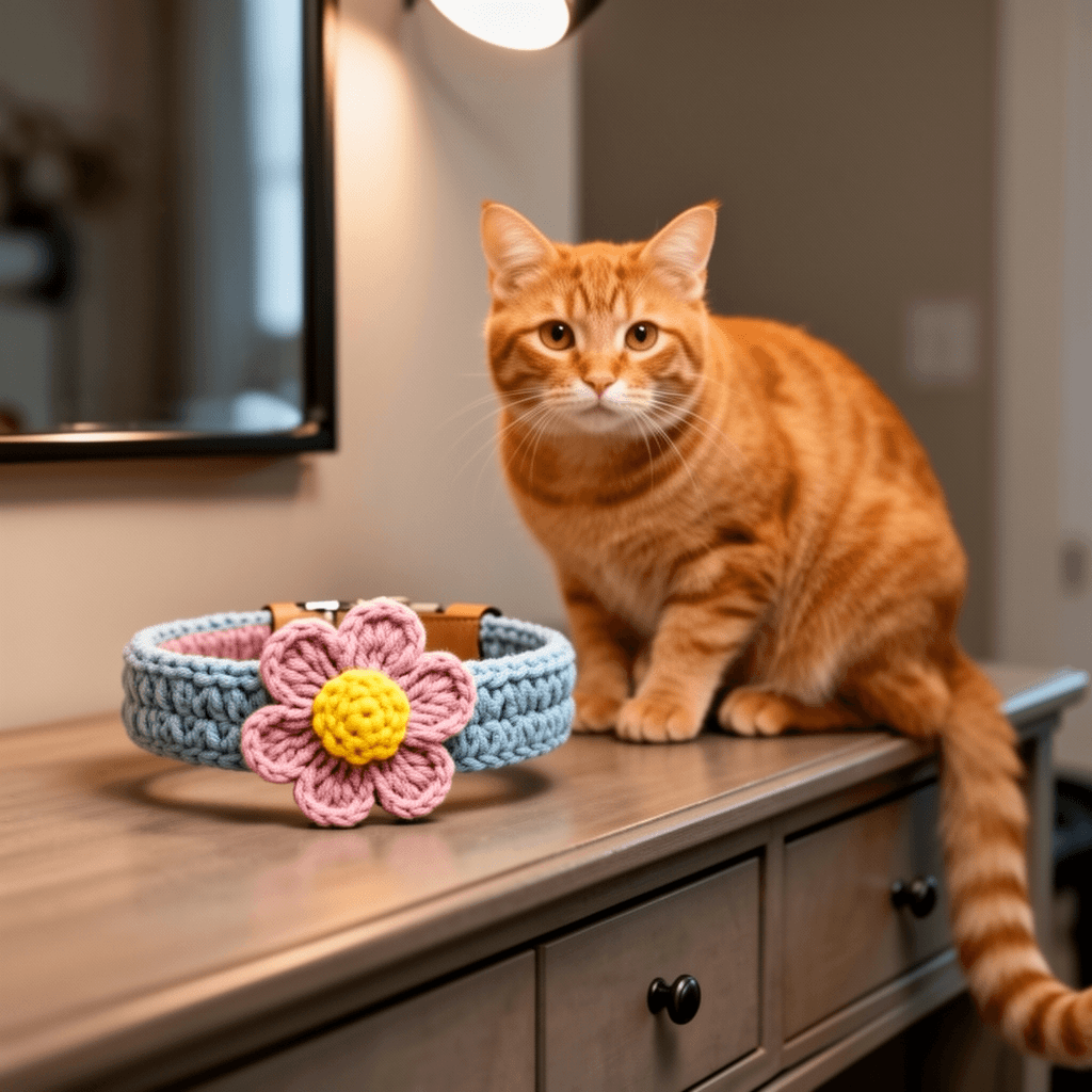 Cute Bell Flower Knitted Collar for Cats and Dogs with cat - professional product lifestyle photo