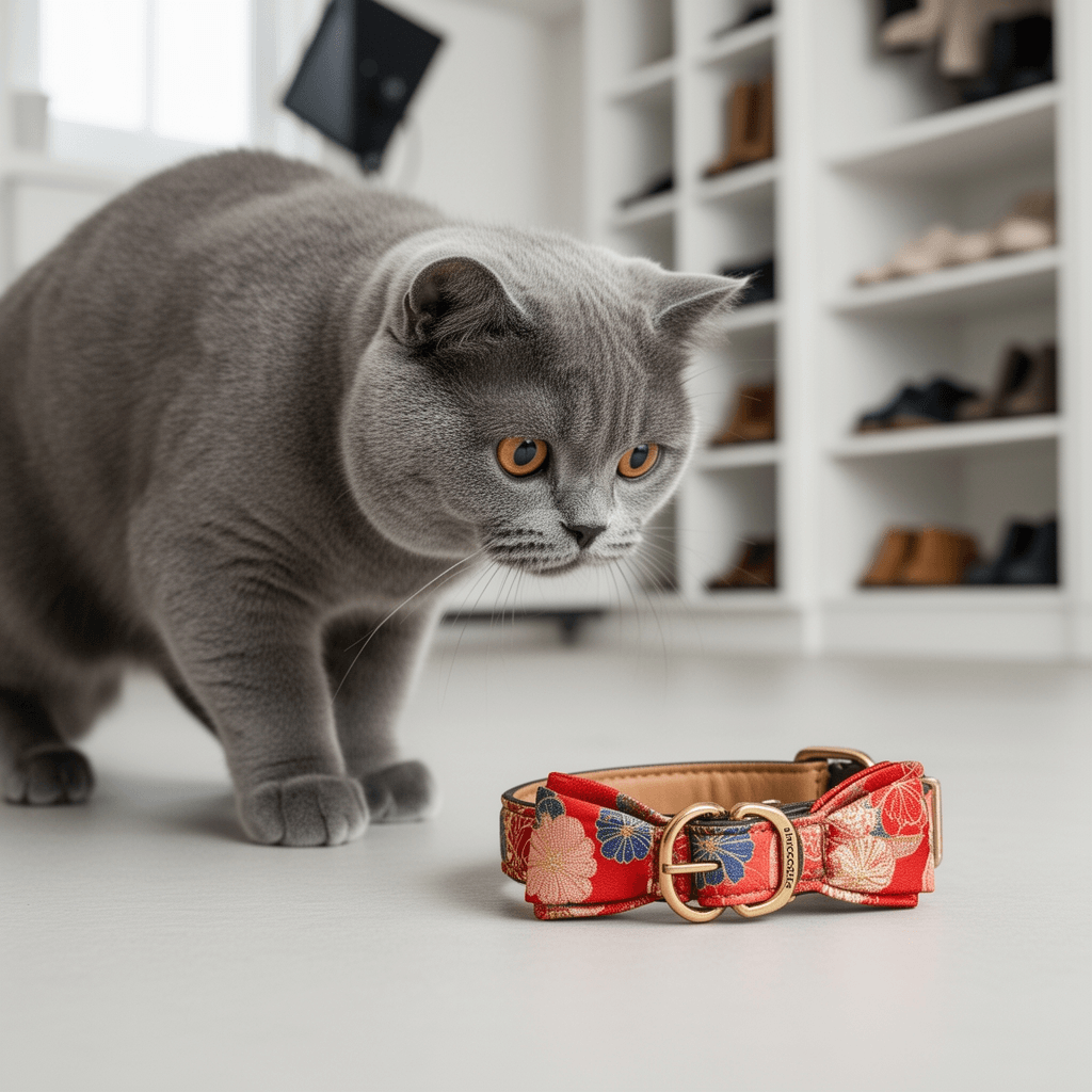 Necoichi Kimono Ribbon Cat Collar with cat - professional product lifestyle photo