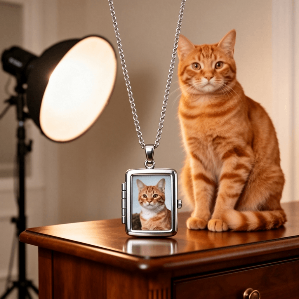 Unique Cat Locket Necklace for Women Men Book Shaped Photo with cat - professional product lifestyle photo