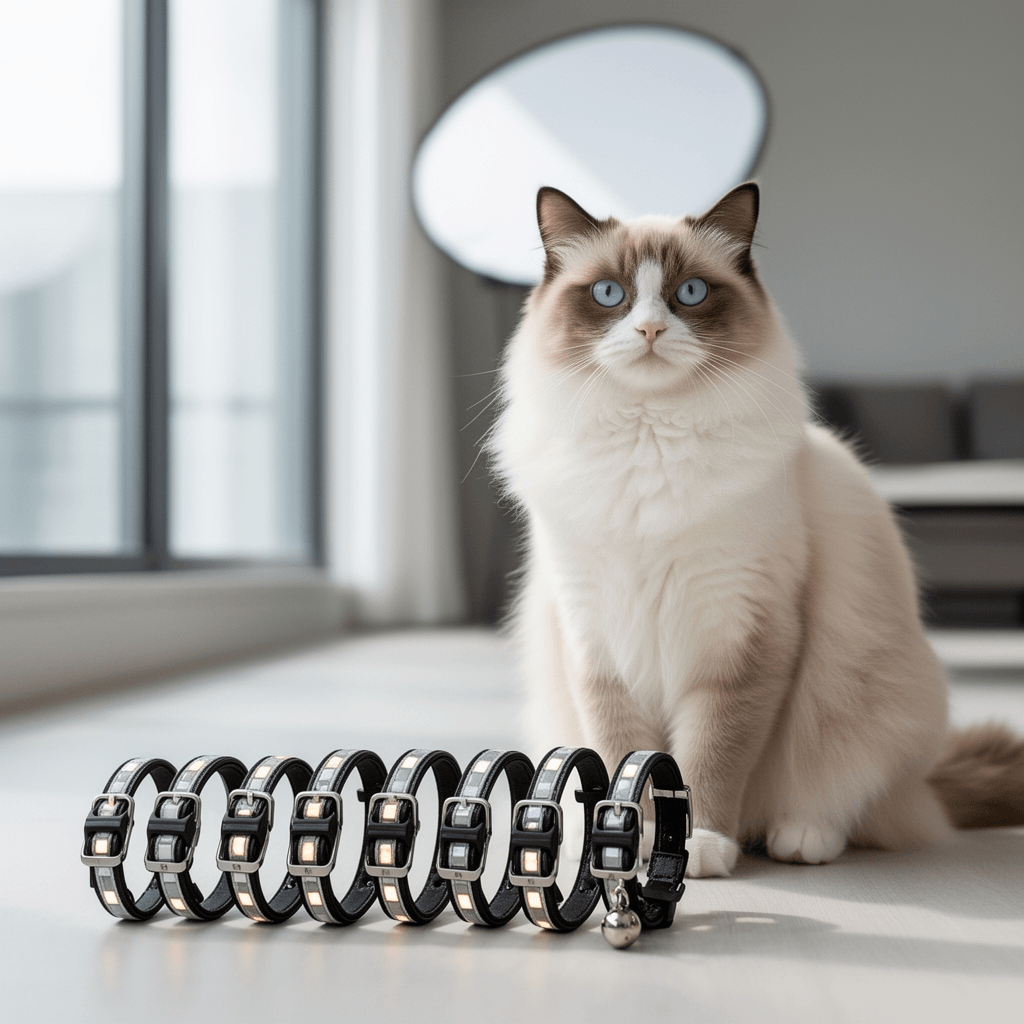 12-Pack Safety Release Reflective Cat Collars with Bell - with cat - professional product lifestyle photo